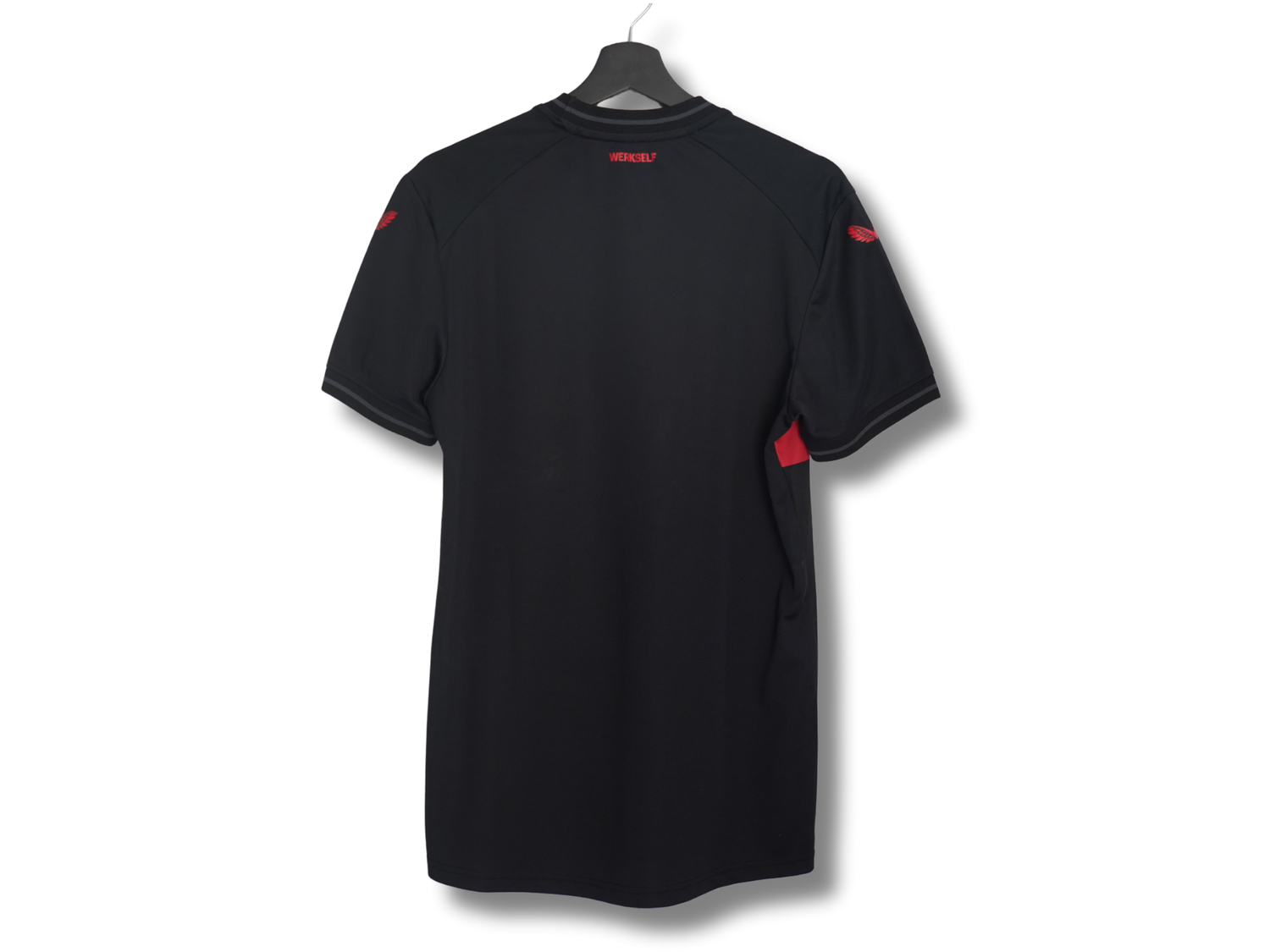 Dos du maillot Bayer Leverkusen VAPOR domicile 2023/2024 noir avec détails rouges, version authentique, taille M.