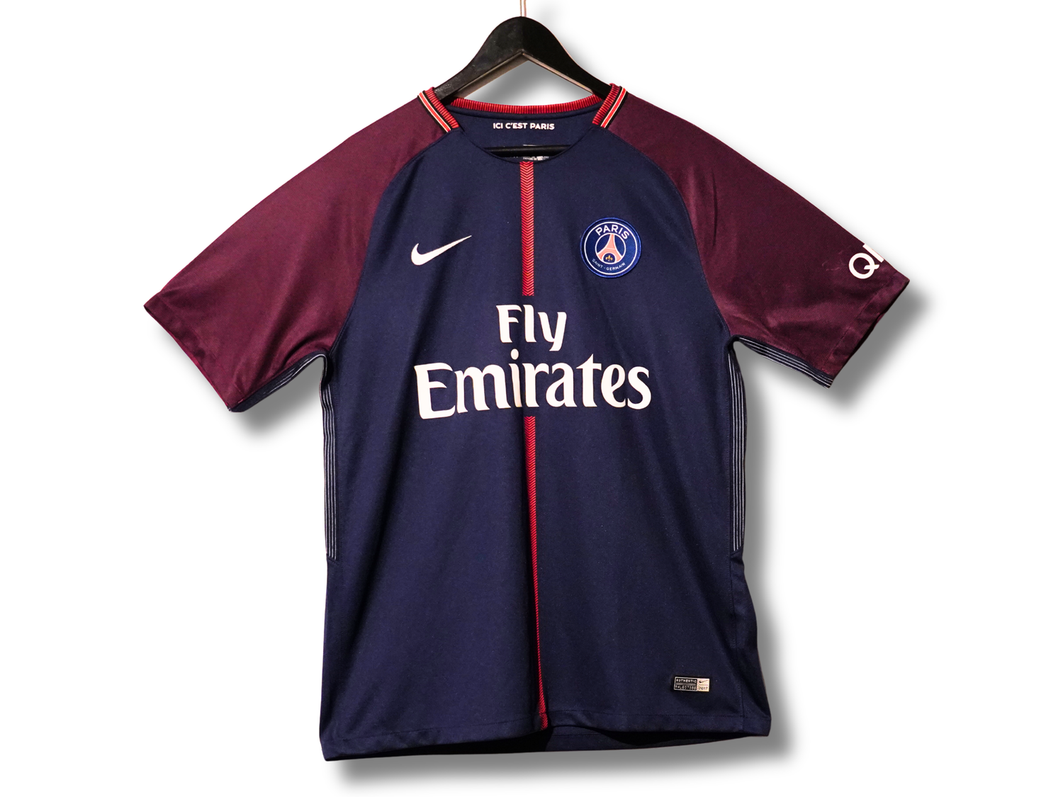 Maillot PSG domicile 2017-2018 bleu manches rouges Neymar 10 taille L
