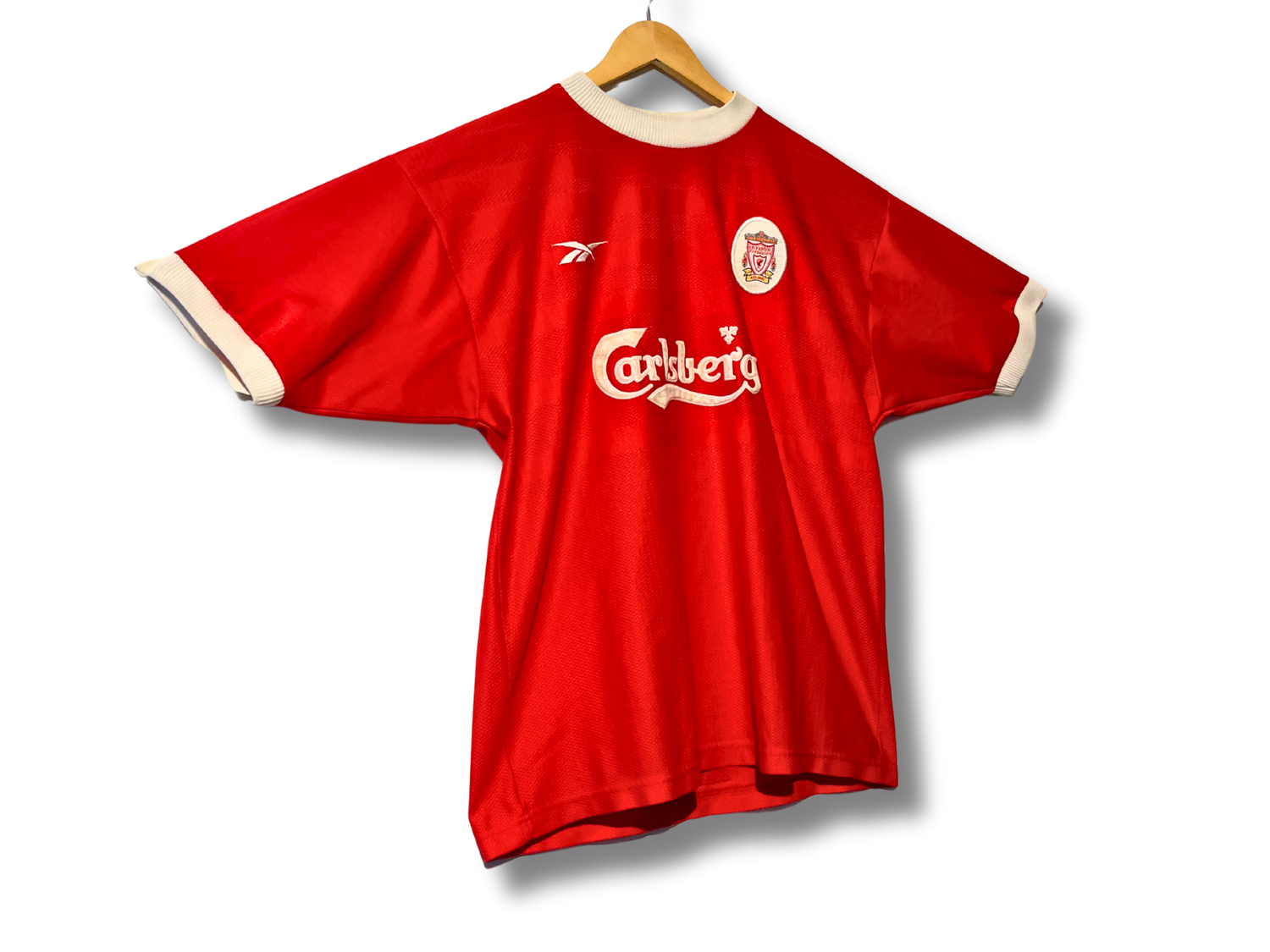 Col blanc épais croisé typique maillot Liverpool 98/99